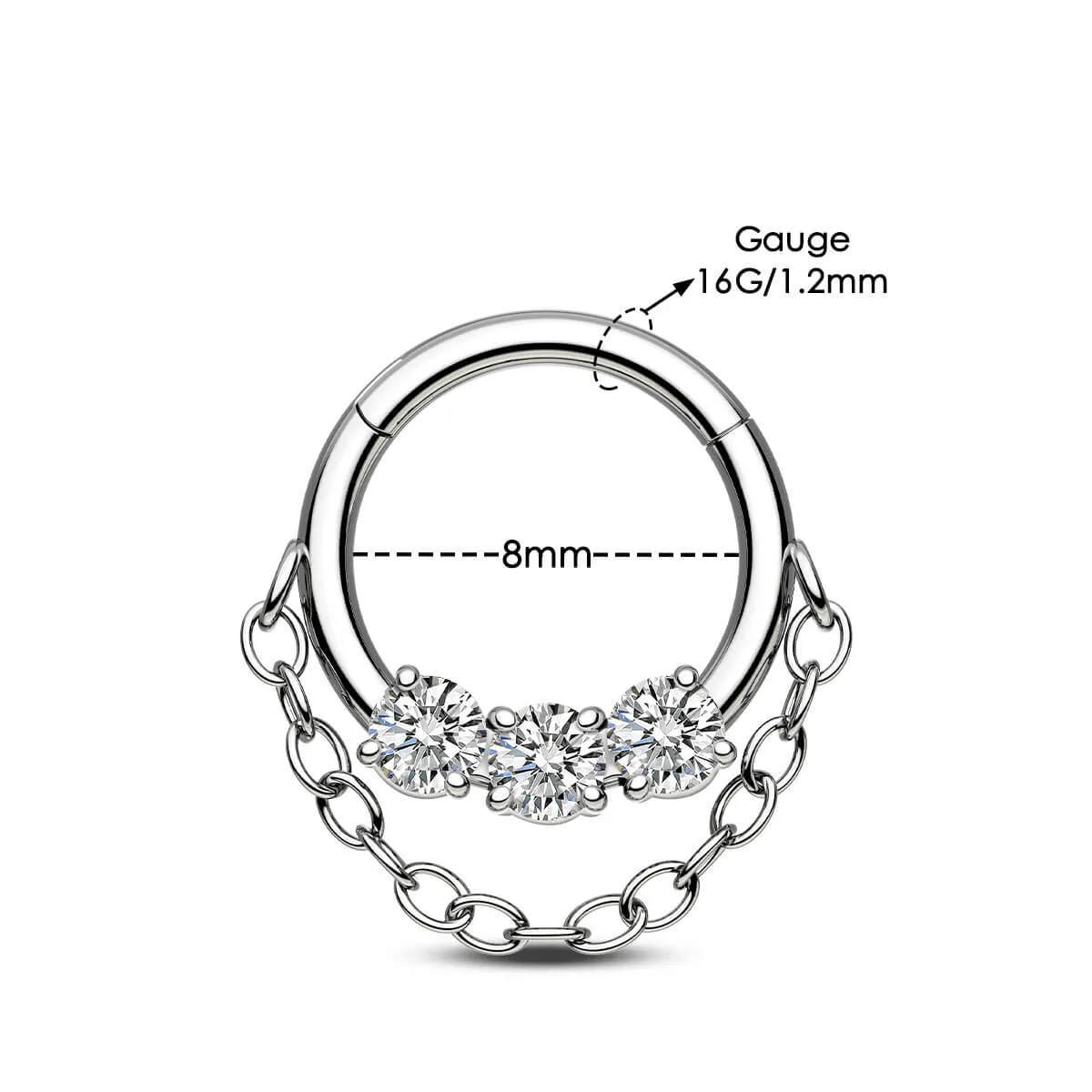 16G Clear CZ Chain Dangle Septum Ring