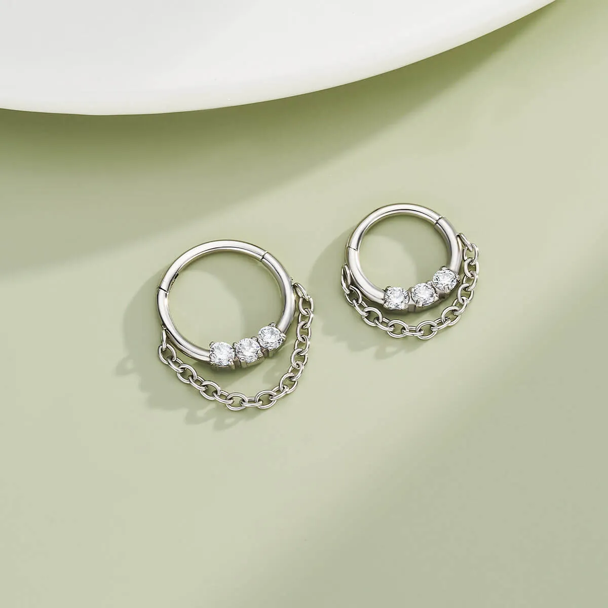 16G Clear CZ Chain Dangle Septum Ring