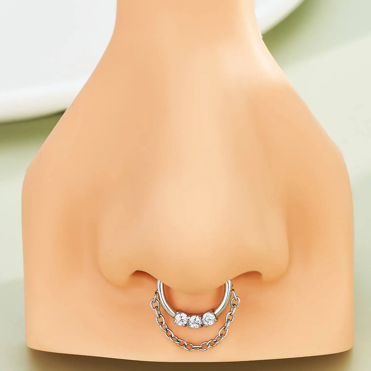 16G Clear CZ Chain Dangle Septum Ring