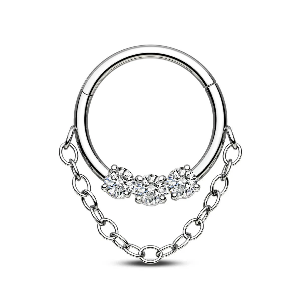 16G Clear CZ Chain Dangle Septum Ring
