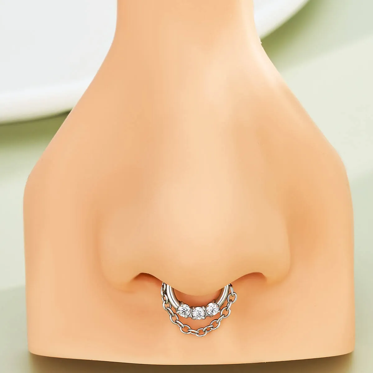 16G Clear CZ Chain Dangle Septum Ring