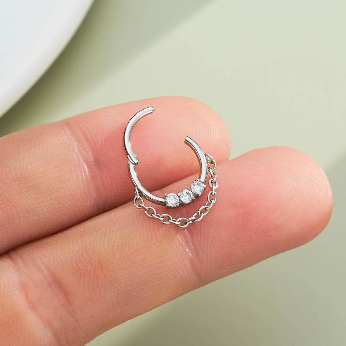 16G Clear CZ Chain Dangle Septum Ring