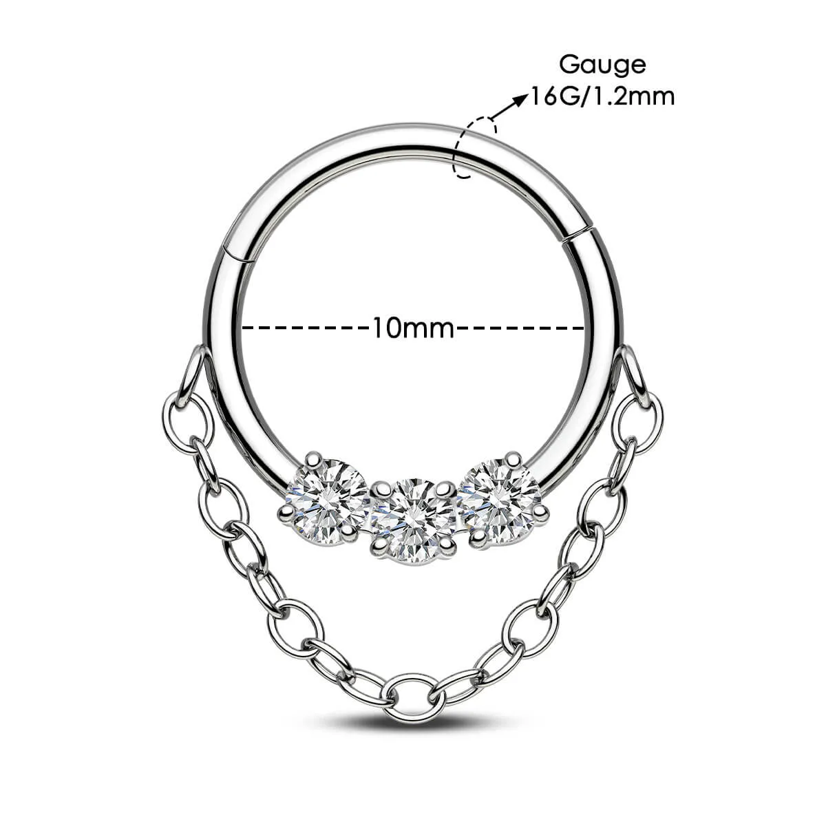 16G Clear CZ Chain Dangle Septum Ring