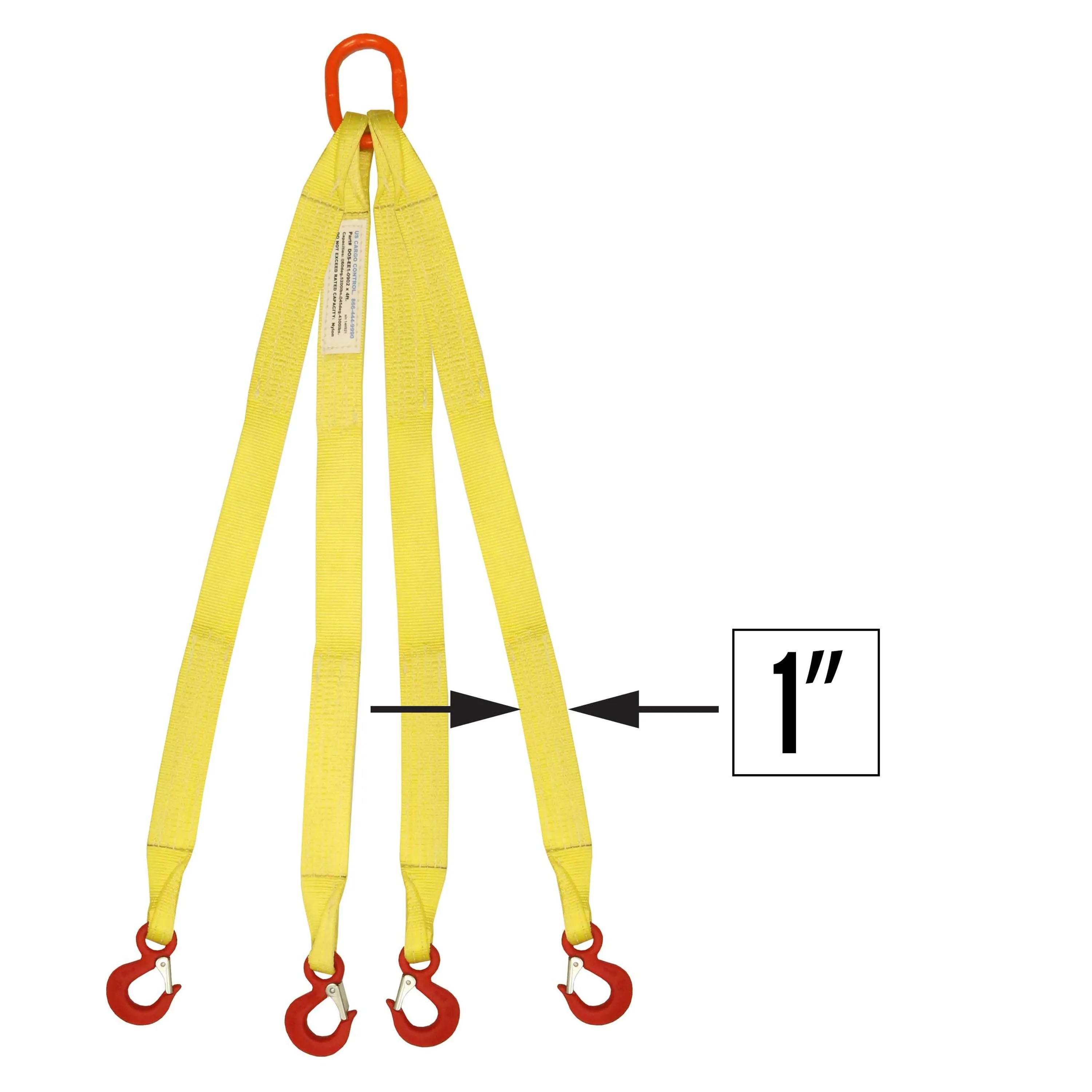 1"x5' (2 ply) Quad Leg Nylon Sling w/ Master Link & Sling Hook
