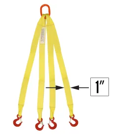 1"x5' (2 ply) Quad Leg Nylon Sling w/ Master Link & Sling Hook