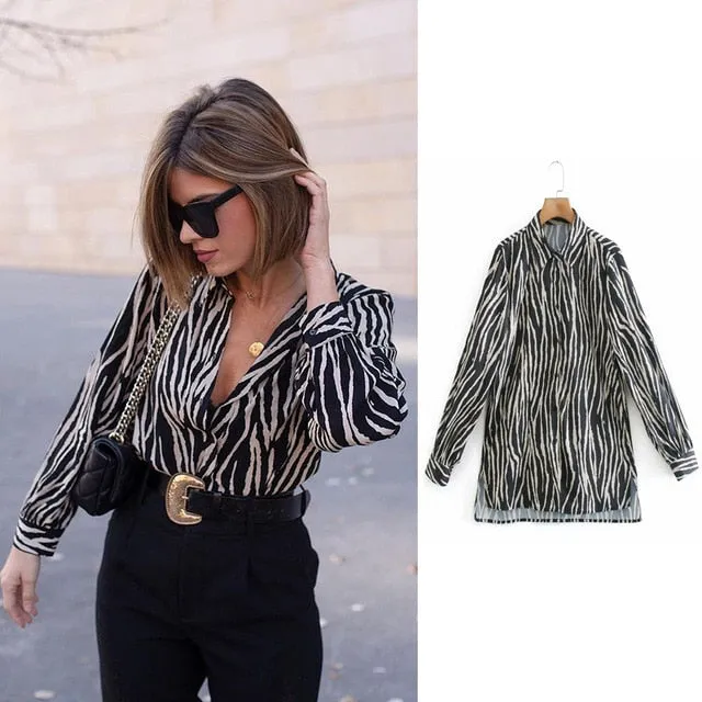2021 Women's Long Sleeve Zebra Print Shirt Sizes XS - L
