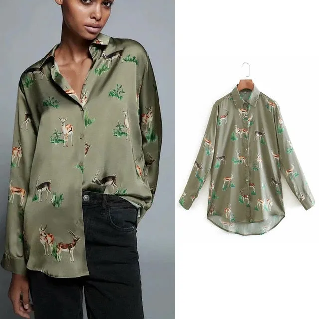2021 Women's Long Sleeve Zebra Print Shirt Sizes XS - L