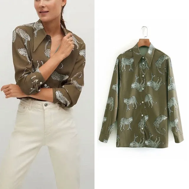 2021 Women's Long Sleeve Zebra Print Shirt Sizes XS - L