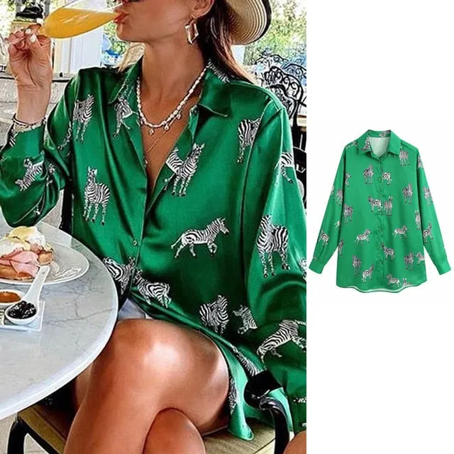 2021 Women's Long Sleeve Zebra Print Shirt Sizes XS - L