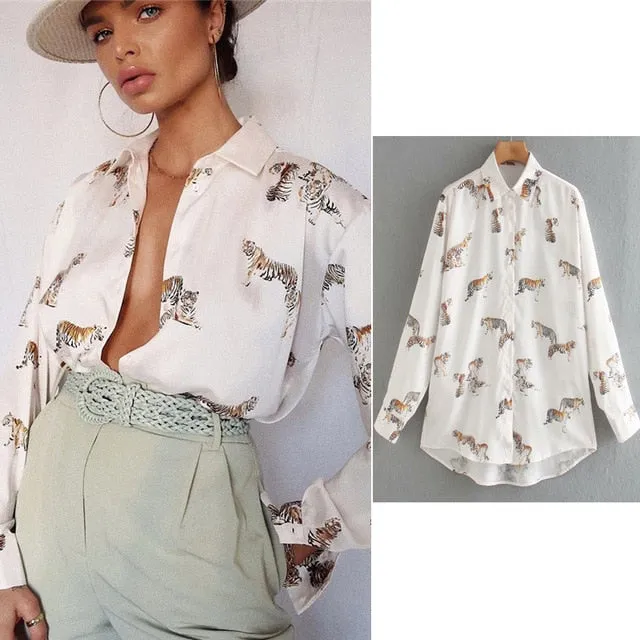 2021 Women's Long Sleeve Zebra Print Shirt Sizes XS - L