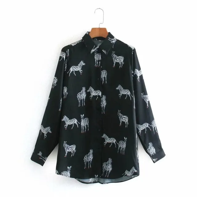 2021 Women's Long Sleeve Zebra Print Shirt Sizes XS - L
