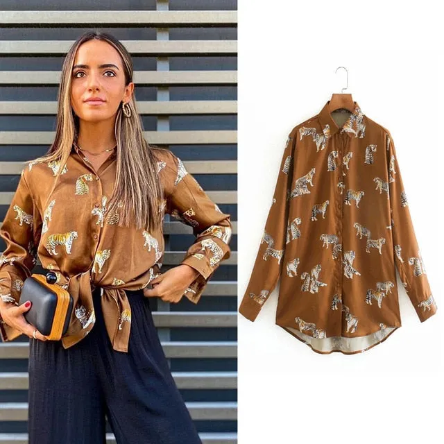 2021 Women's Long Sleeve Zebra Print Shirt Sizes XS - L