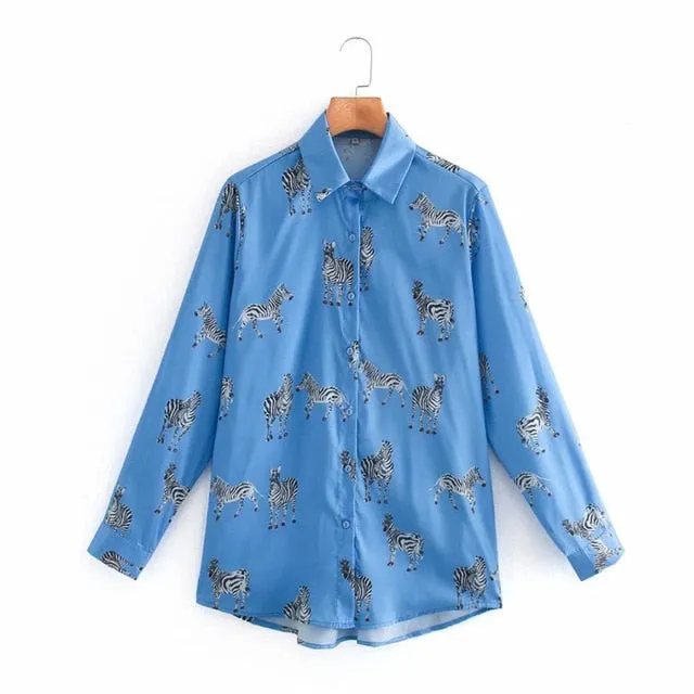2021 Women's Long Sleeve Zebra Print Shirt Sizes XS - L