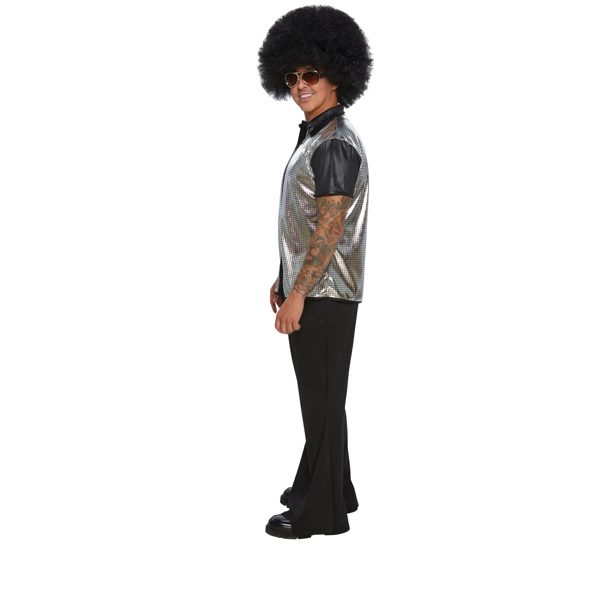 70s Disco Shirt for Adults, Silver and Black Shirt
