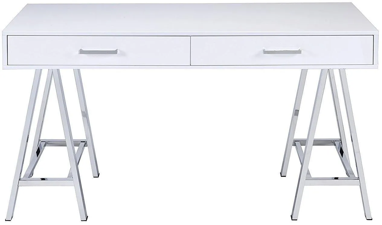 ACME Coleen Desk in White High Gloss & Chrome 92229