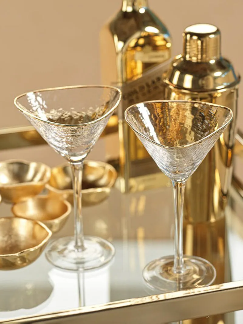 Aperitivo Triangular Martini Glass with Gold Rim