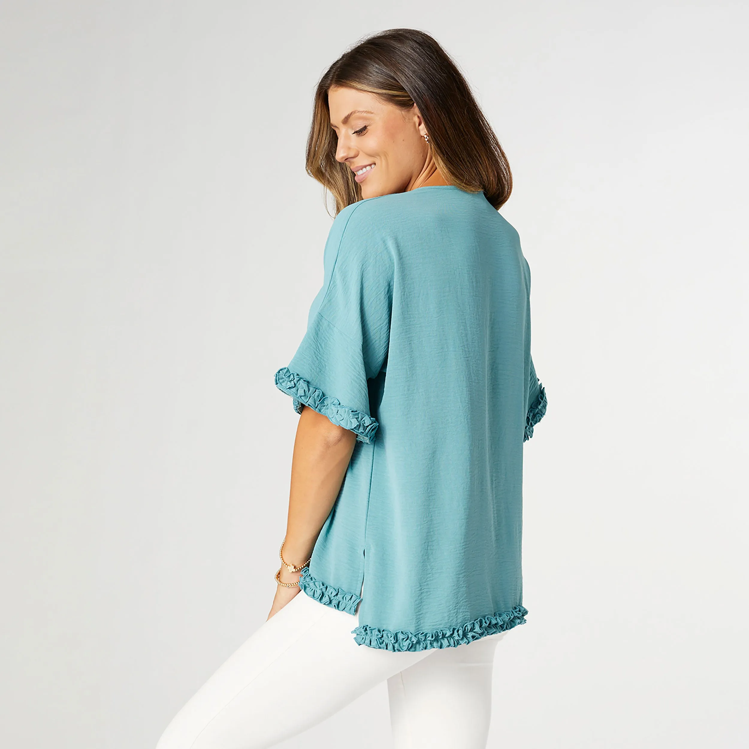 Aspen Flowy Ruffle Edge Top - Sage