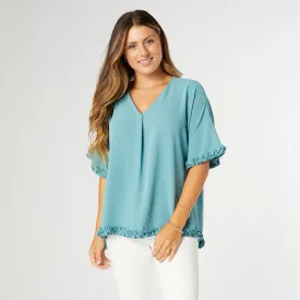 Aspen Flowy Ruffle Edge Top - Sage