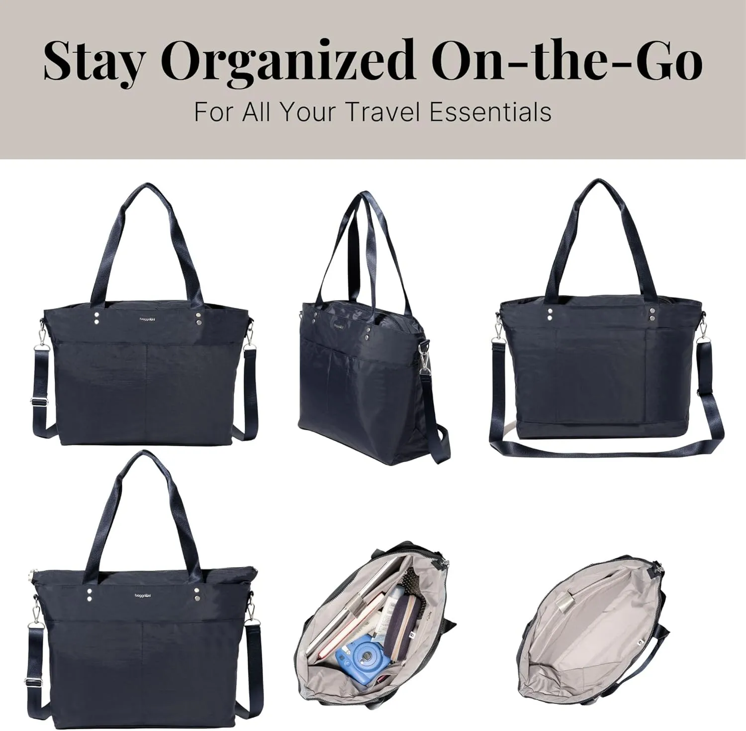 Baggallini Carryall Laptop Tote-Medium 12x19 Inch Travel Crossbody Shoulder Bag