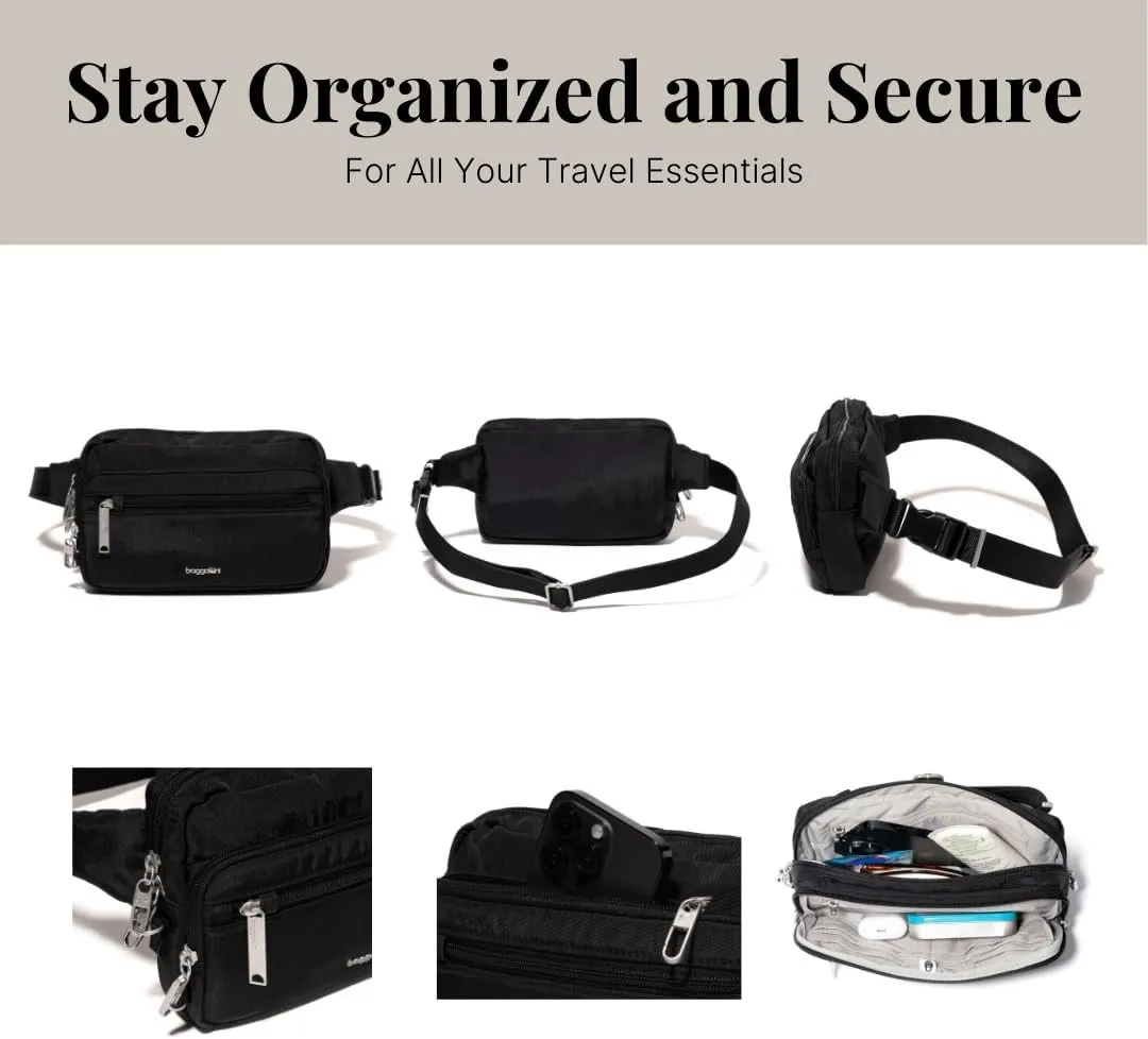 Baggallini Securtex Anti-Theft Belt Fanny Pack for Women RFID Wallet Locking Zipper-Travel Bag Crossbody Purse