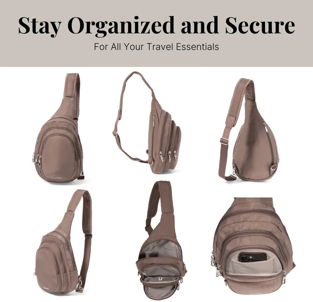 Baggallini Securtex Anti-Theft Triple Zip Sling 8.6"x15.2" Travel Crossbody Backpack with RFID Wallet Locking Zipper