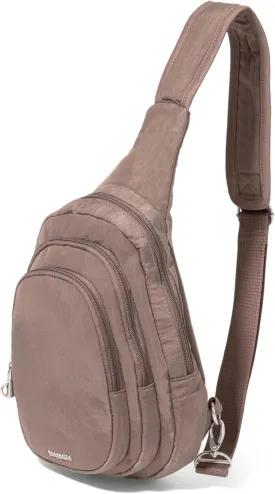 Baggallini Securtex Anti-Theft Triple Zip Sling 8.6"x15.2" Travel Crossbody Backpack with RFID Wallet Locking Zipper