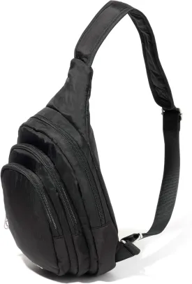 Baggallini Securtex Anti-Theft Triple Zip Sling - Travel Backpack Sling Bag Crossbody - RFID Wallet Locking Zipper