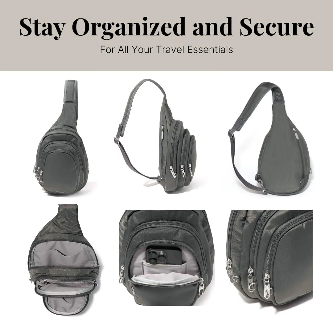 Baggallini Securtex Anti-Theft Triple Zip Sling - Travel Backpack Sling Bag Crossbody - RFID Wallet Locking Zipper