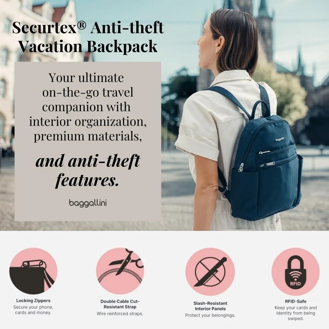 Baggallini Securtex Anti-theft Vacation Travel Backpack 10x13 Slash-Resistant Nylon Daypack w/RFID