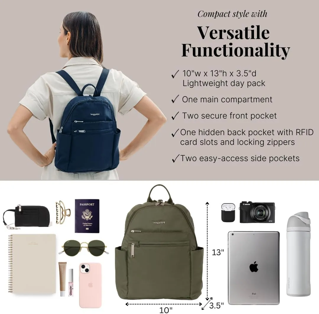 Baggallini Securtex Anti-theft Vacation Travel Backpack 10x13 Slash-Resistant Nylon Daypack w/RFID