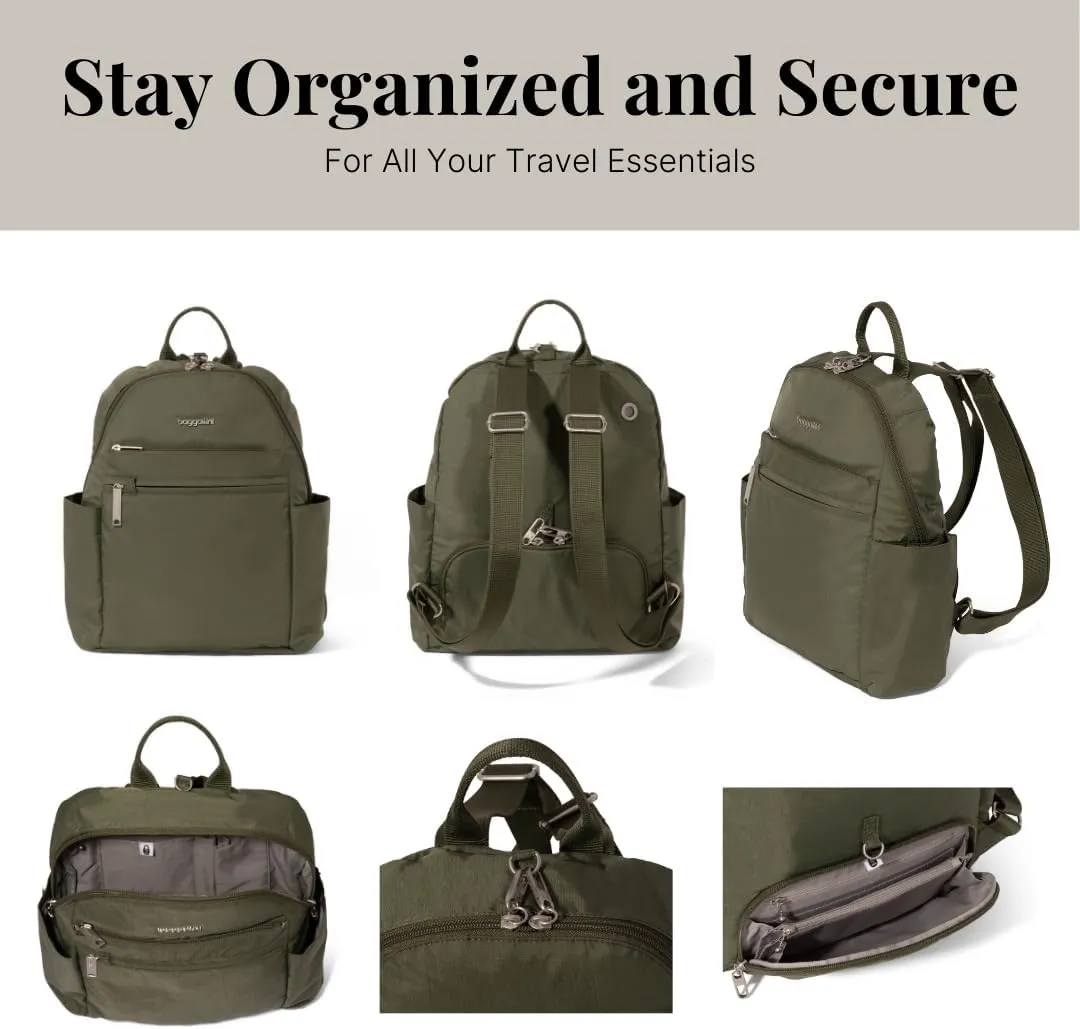 Baggallini Securtex Anti-theft Vacation Travel Backpack 10x13 Slash-Resistant Nylon Daypack w/RFID