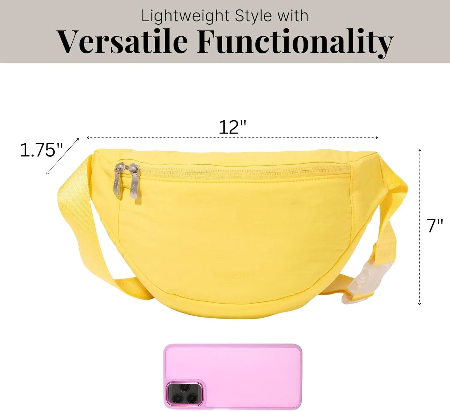 Baggallini Style Swift Belt Bag Sling Bag - Lightweight 12"x7" Crossbody Bag Fanny Pack Belt w/RFID and Adjustable Strap