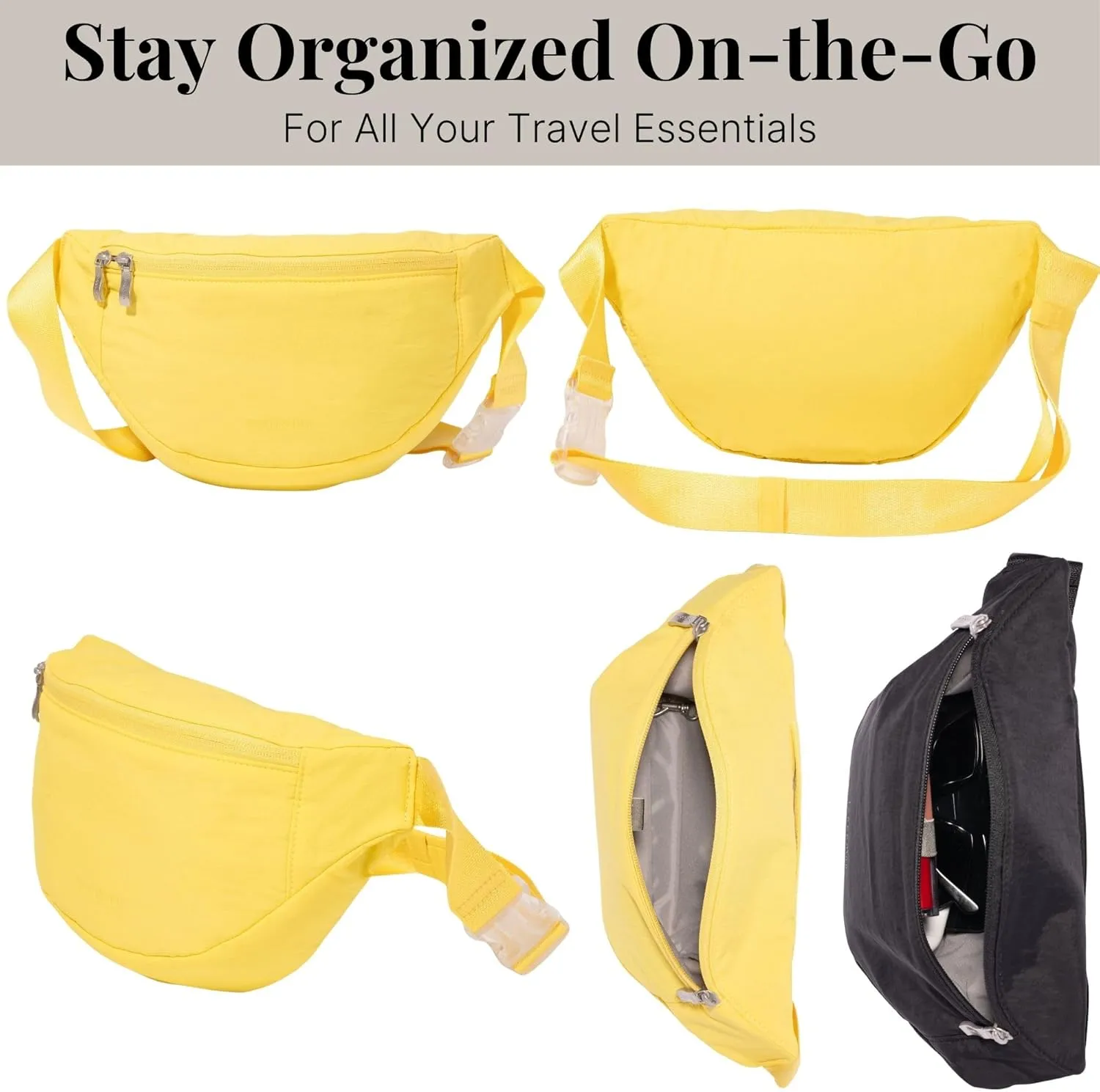 Baggallini Style Swift Belt Bag Sling Bag - Lightweight 12"x7" Crossbody Bag Fanny Pack Belt w/RFID and Adjustable Strap