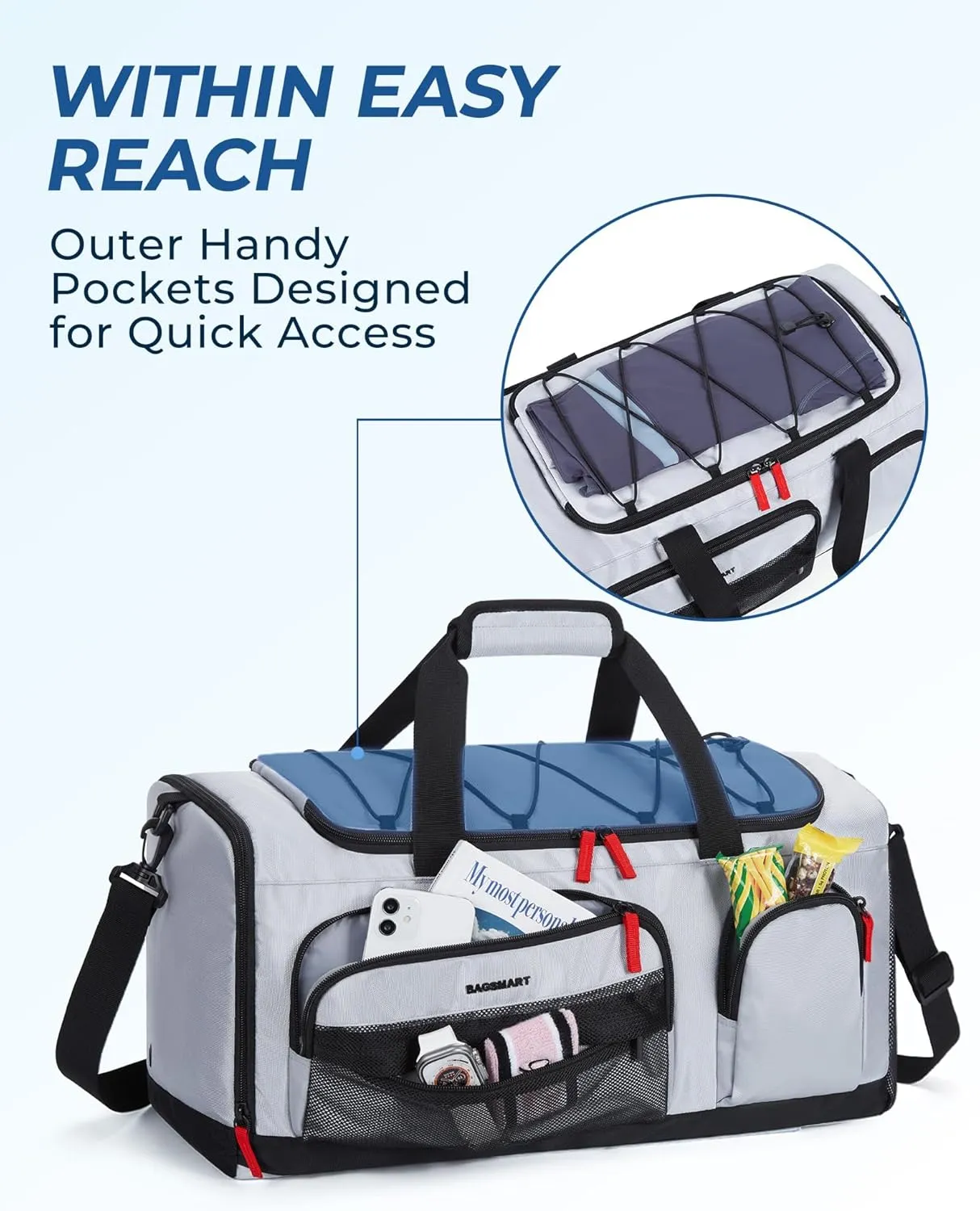 BAGSMART Gym Bag for Women & Men, 35L Sports Travel Duffel Bag with Shoe Laptop CompartmentAnti-Theft Carry On Weekend Bag for Airplane,Workout Overnight Backpack for Hiking,Dark Grey