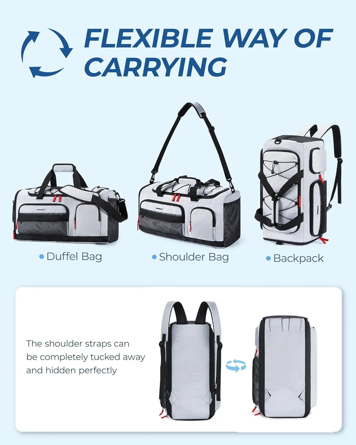 BAGSMART Gym Bag for Women & Men, 35L Sports Travel Duffel Bag with Shoe Laptop CompartmentAnti-Theft Carry On Weekend Bag for Airplane,Workout Overnight Backpack for Hiking,Dark Grey