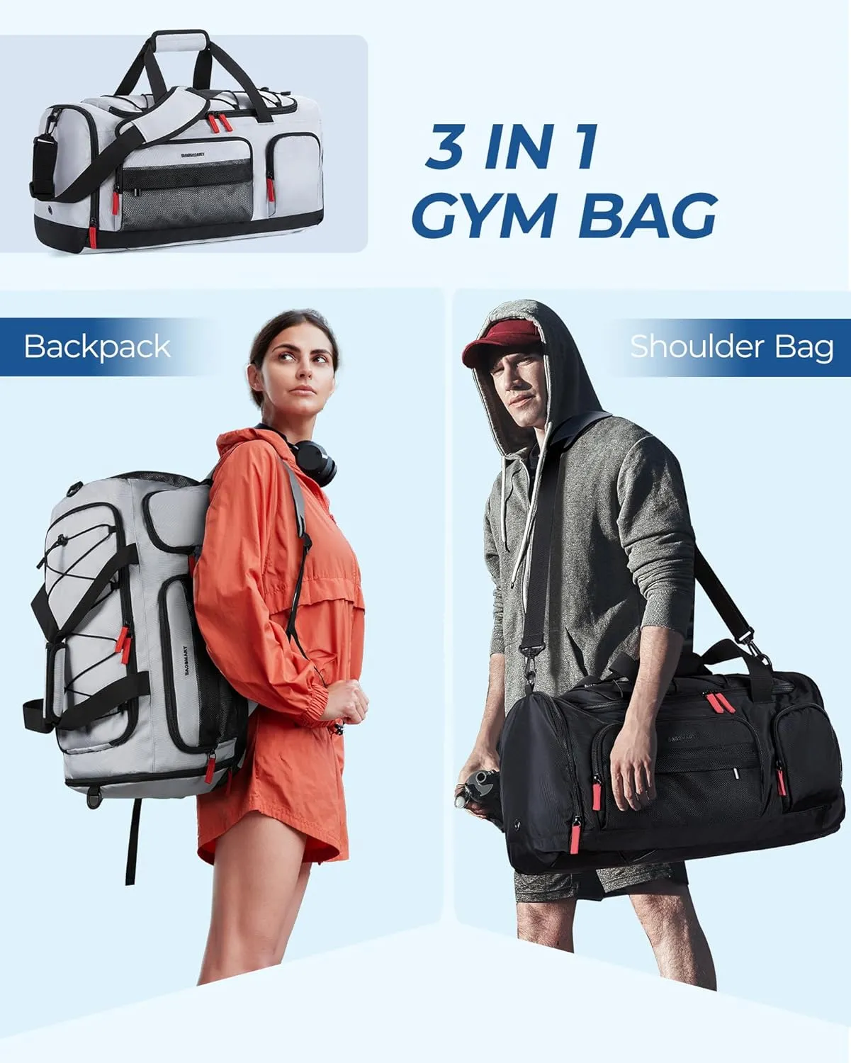 BAGSMART Gym Bag for Women & Men, 35L Sports Travel Duffel Bag with Shoe Laptop CompartmentAnti-Theft Carry On Weekend Bag for Airplane,Workout Overnight Backpack for Hiking,Dark Grey