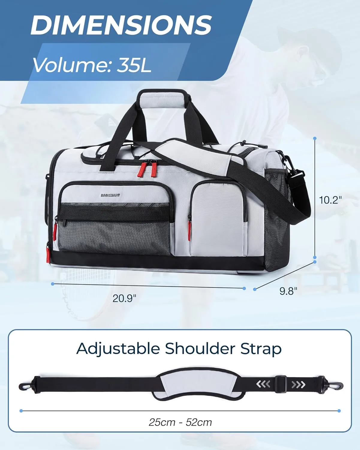 BAGSMART Gym Bag for Women & Men, 35L Sports Travel Duffel Bag with Shoe Laptop CompartmentAnti-Theft Carry On Weekend Bag for Airplane,Workout Overnight Backpack for Hiking,Dark Grey