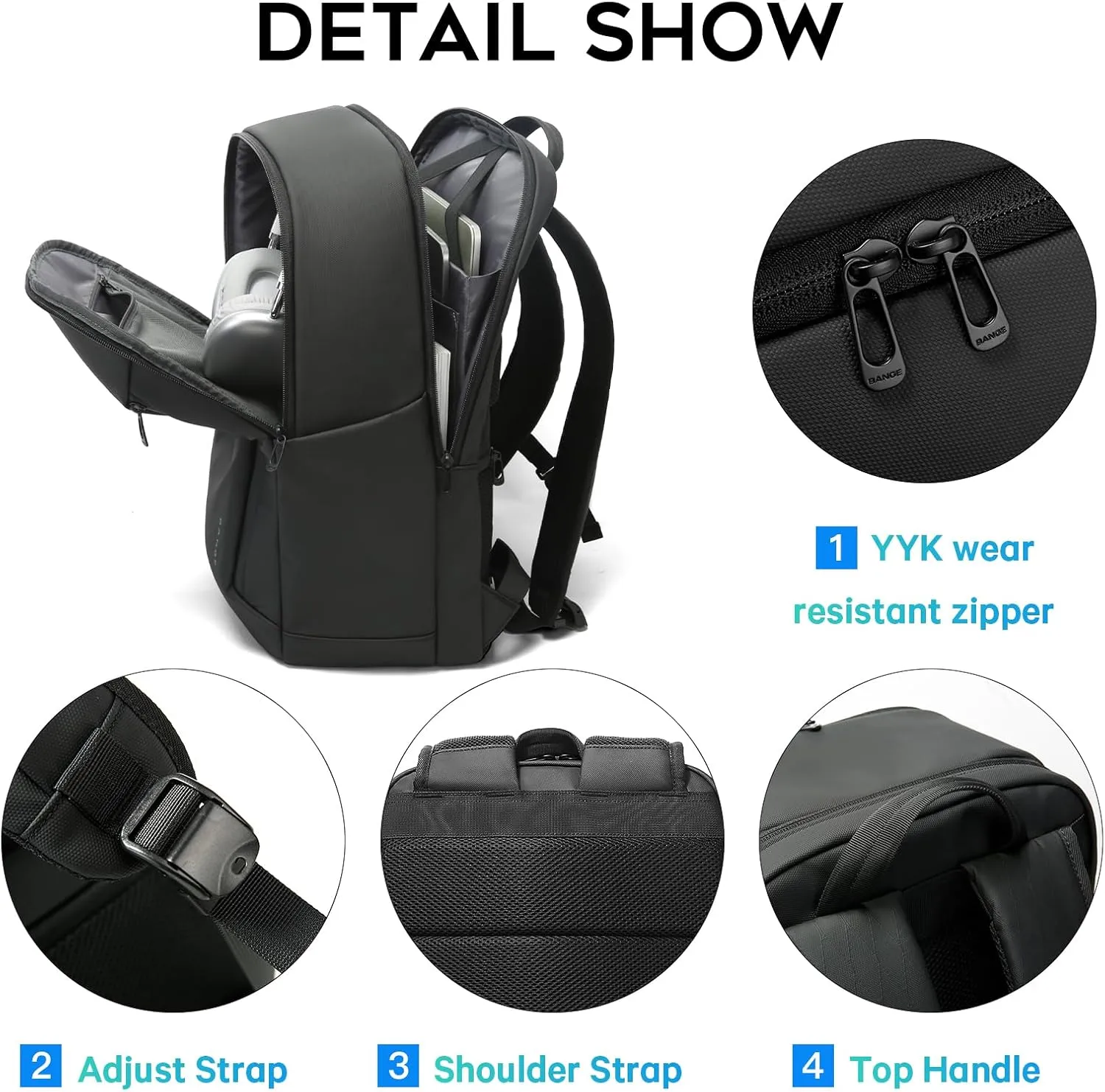 BANGE Durable Business Smart Backpack for Men and Womencan holds 15.6 Inches Laptop Backpack, Waterproof Commute Work Travel Backpack, Flight Carry-On (black)