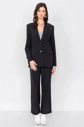 Black Fitted Blazer Office Chic High-Waist Ankle Pant Set /3-2-1