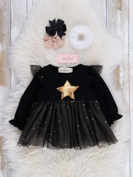 Black Gold Star Sparkle Tulle Bubble