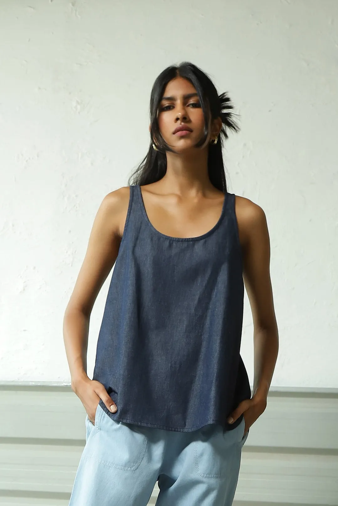 Blue Denim Top Pant Set
