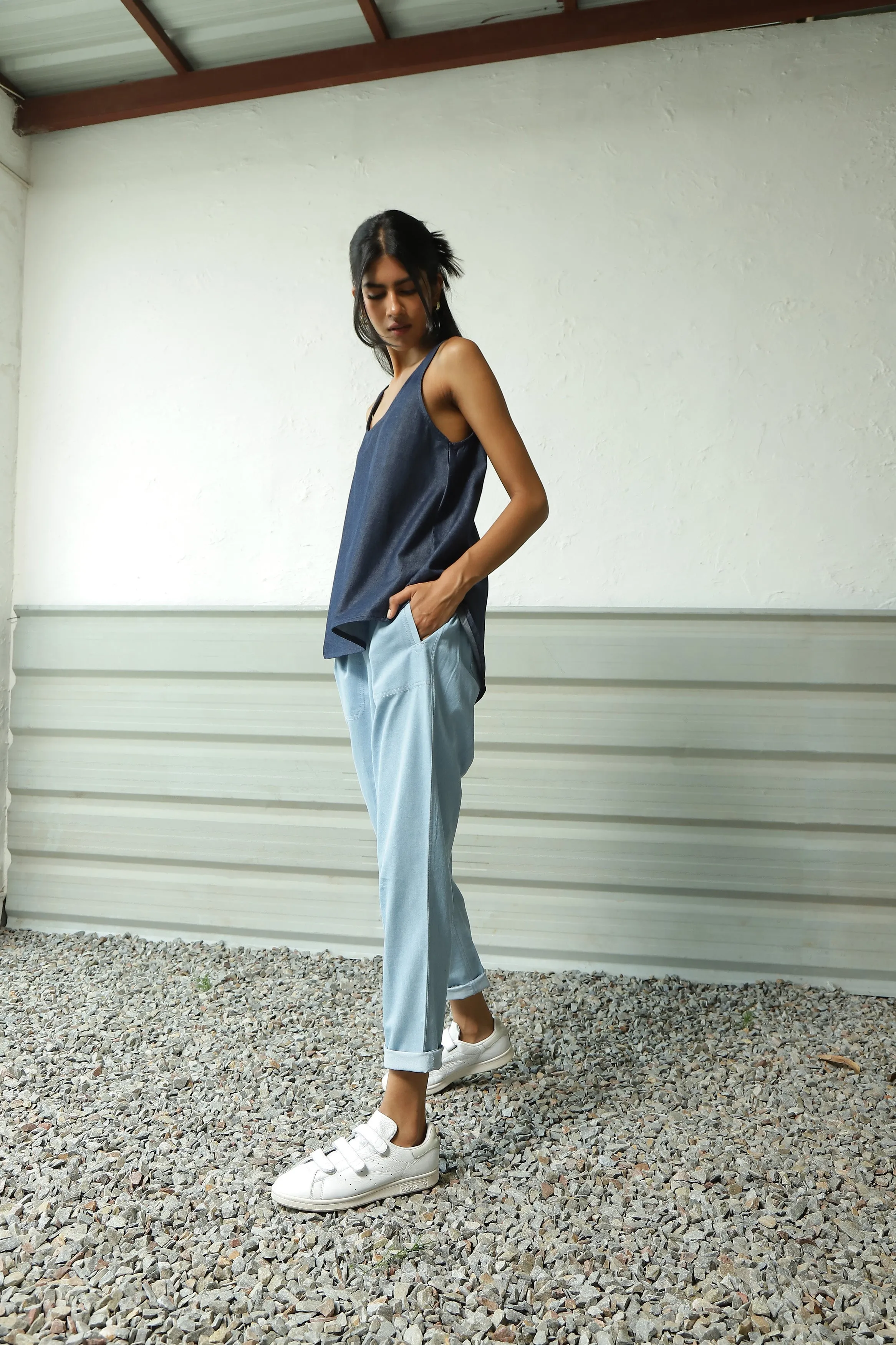Blue Denim Top Pant Set
