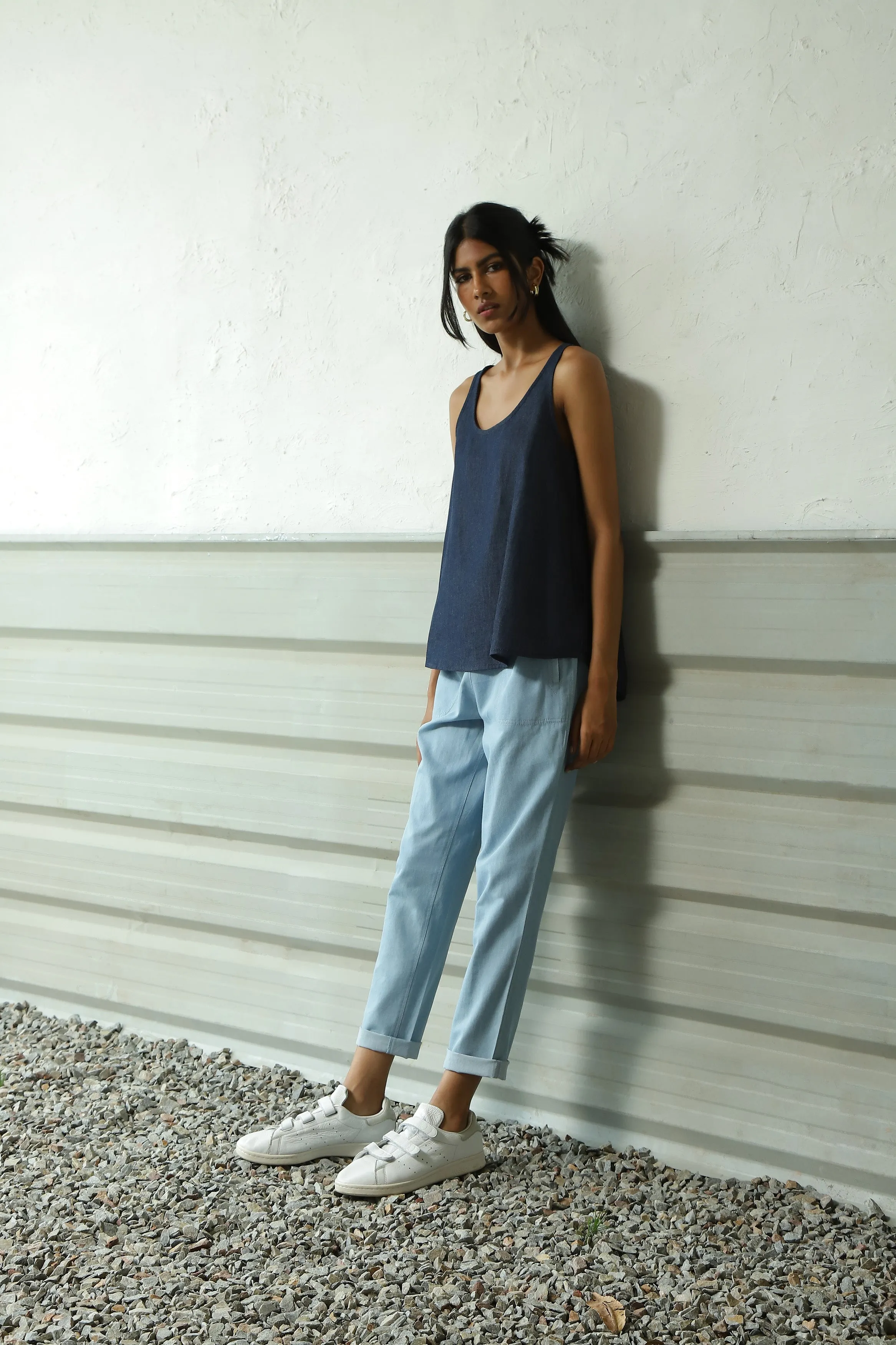 Blue Denim Top Pant Set