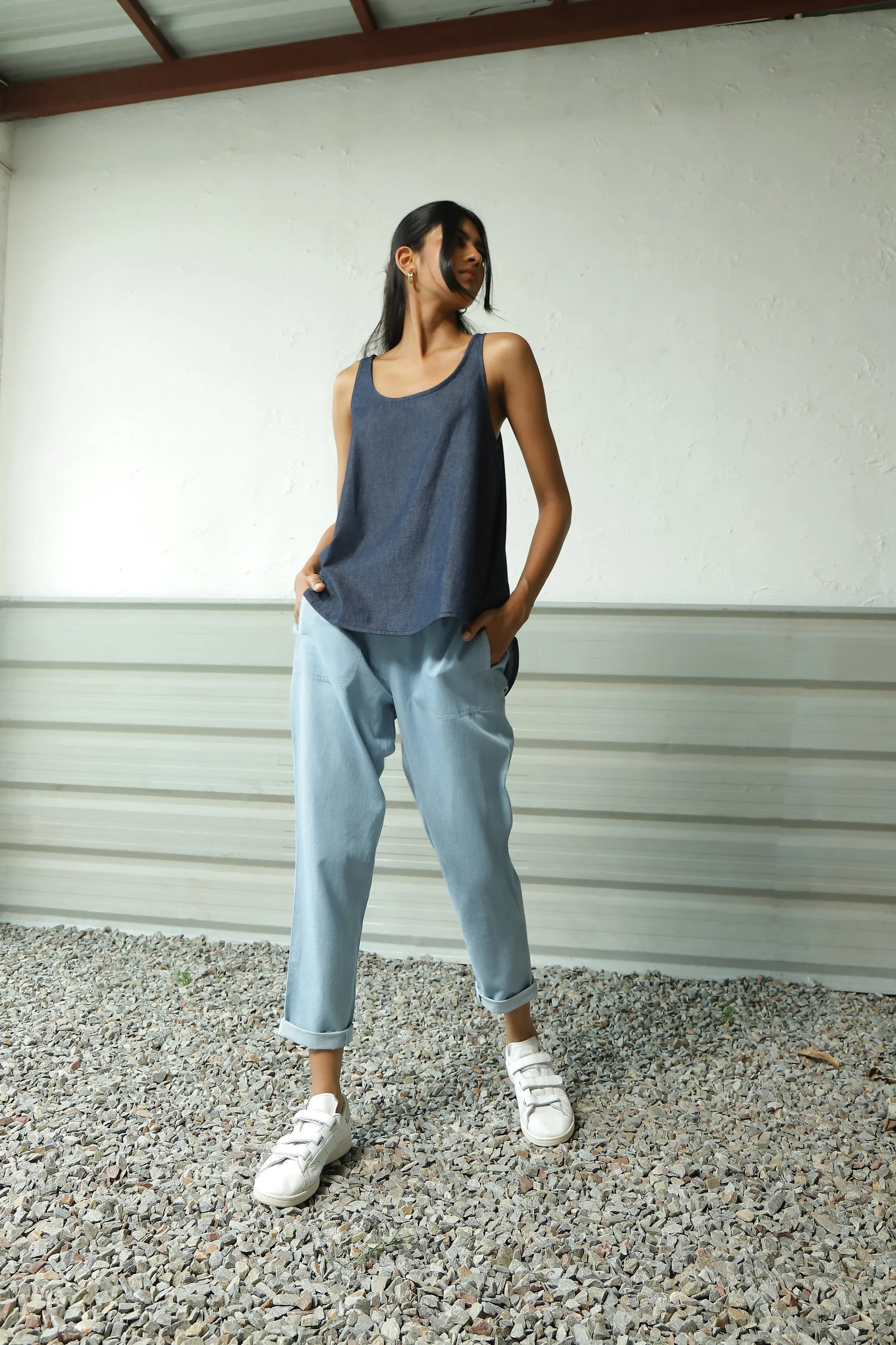Blue Denim Top Pant Set
