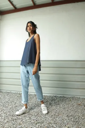Blue Denim Top Pant Set