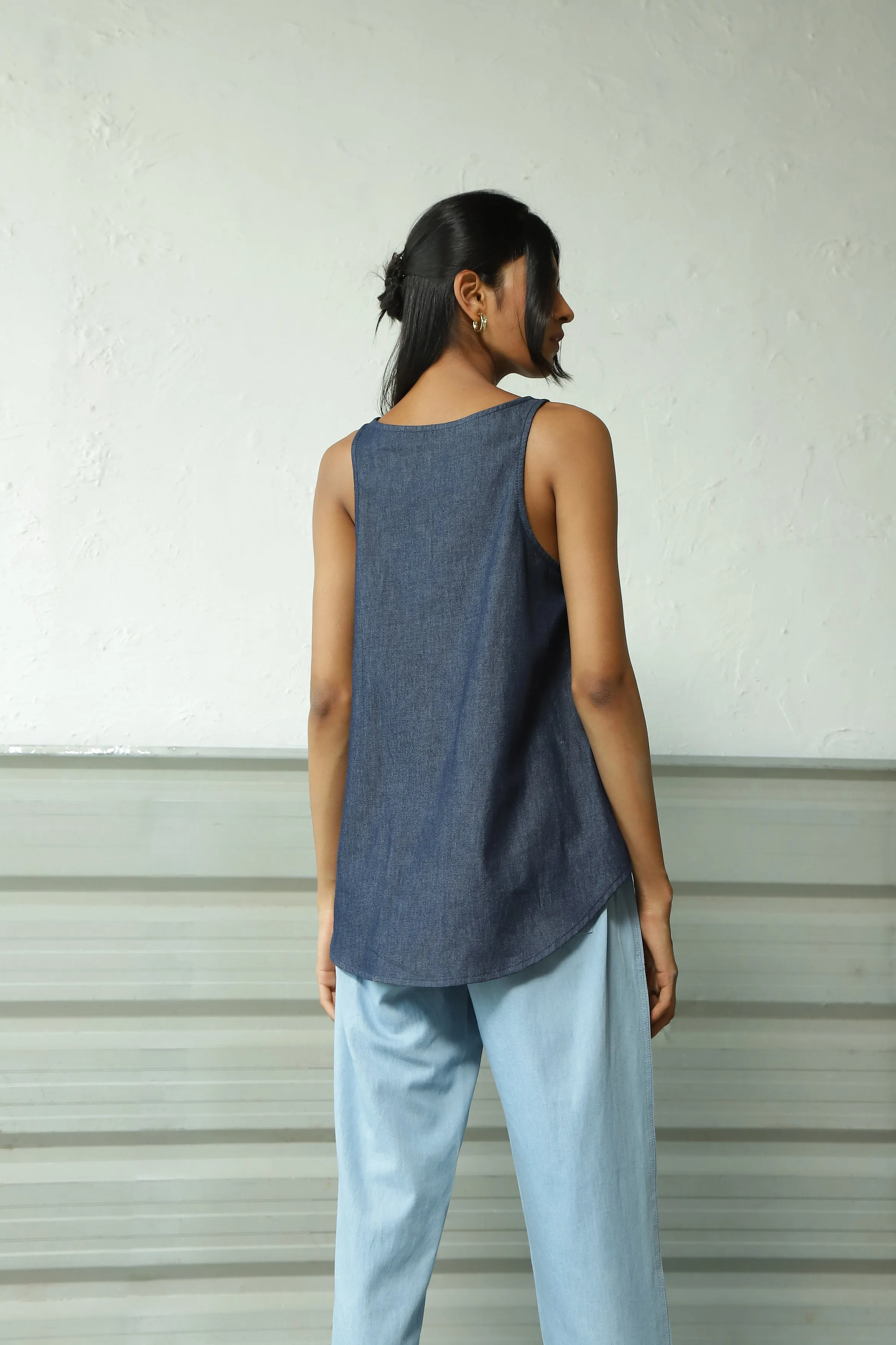 Blue Denim Top Pant Set