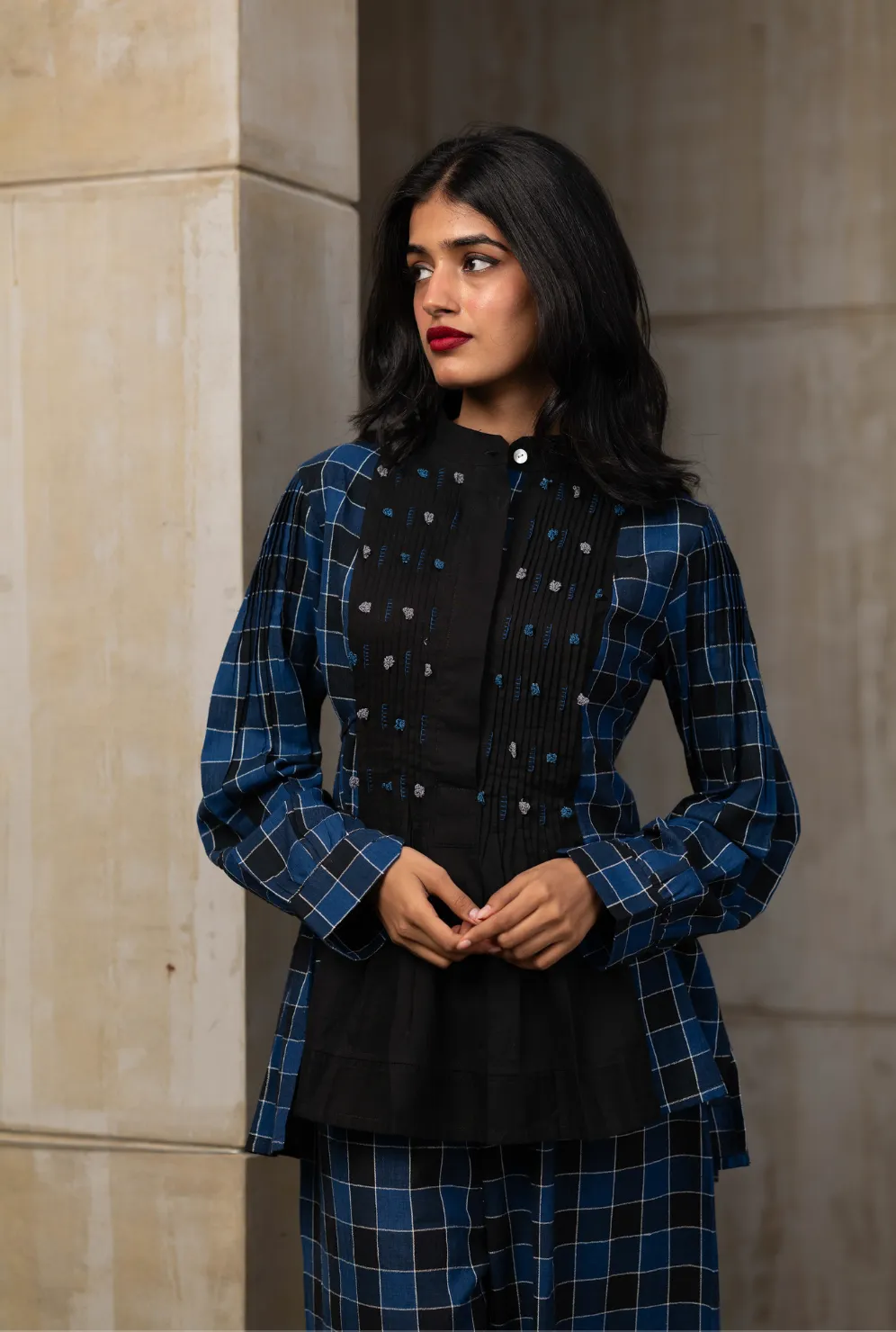 Blue Plaided Office Wear Co-ord Set