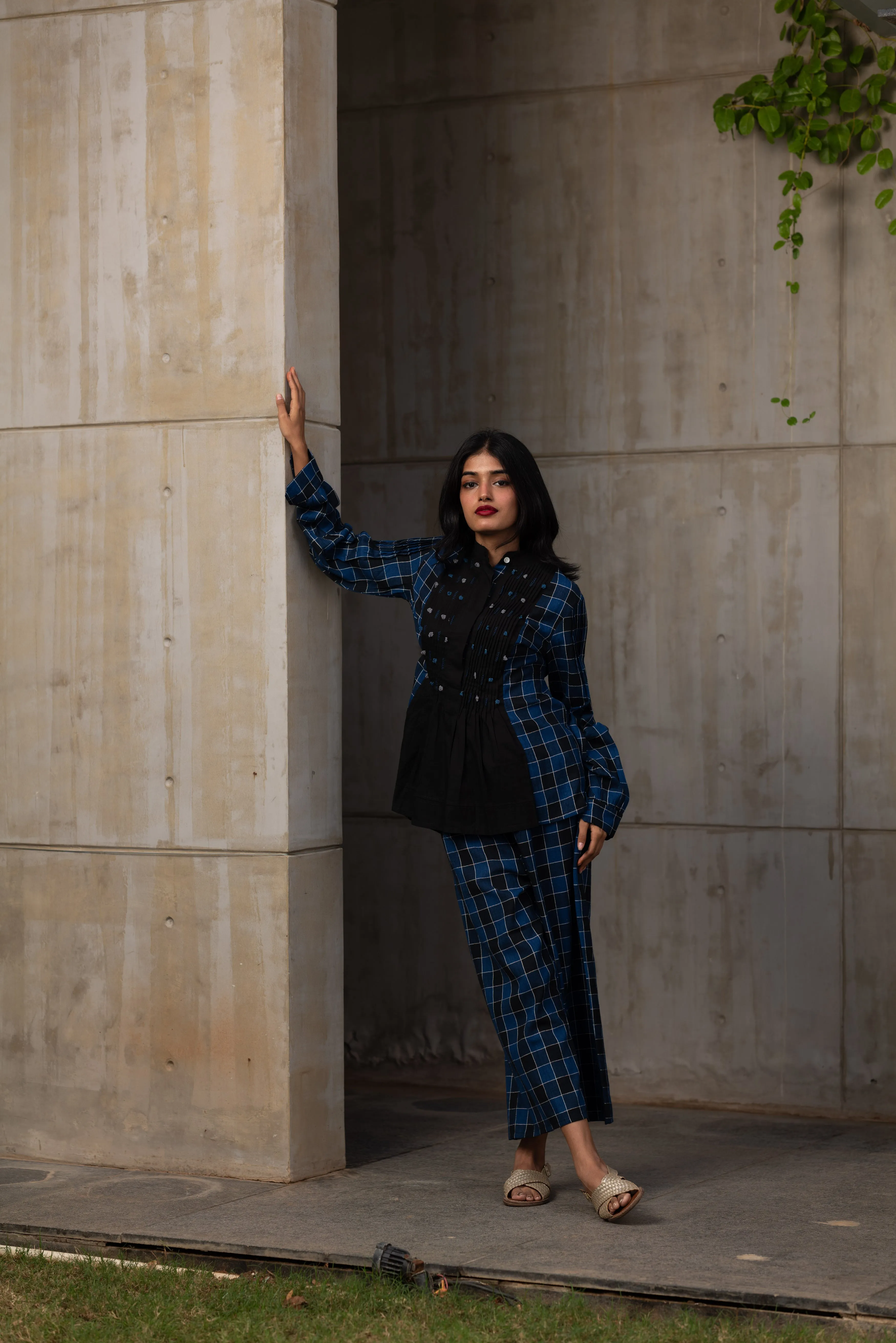 Blue Plaided Office Wear Co-ord Set
