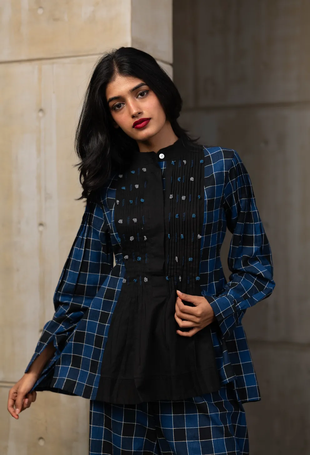 Blue Plaided Office Wear Co-ord Set