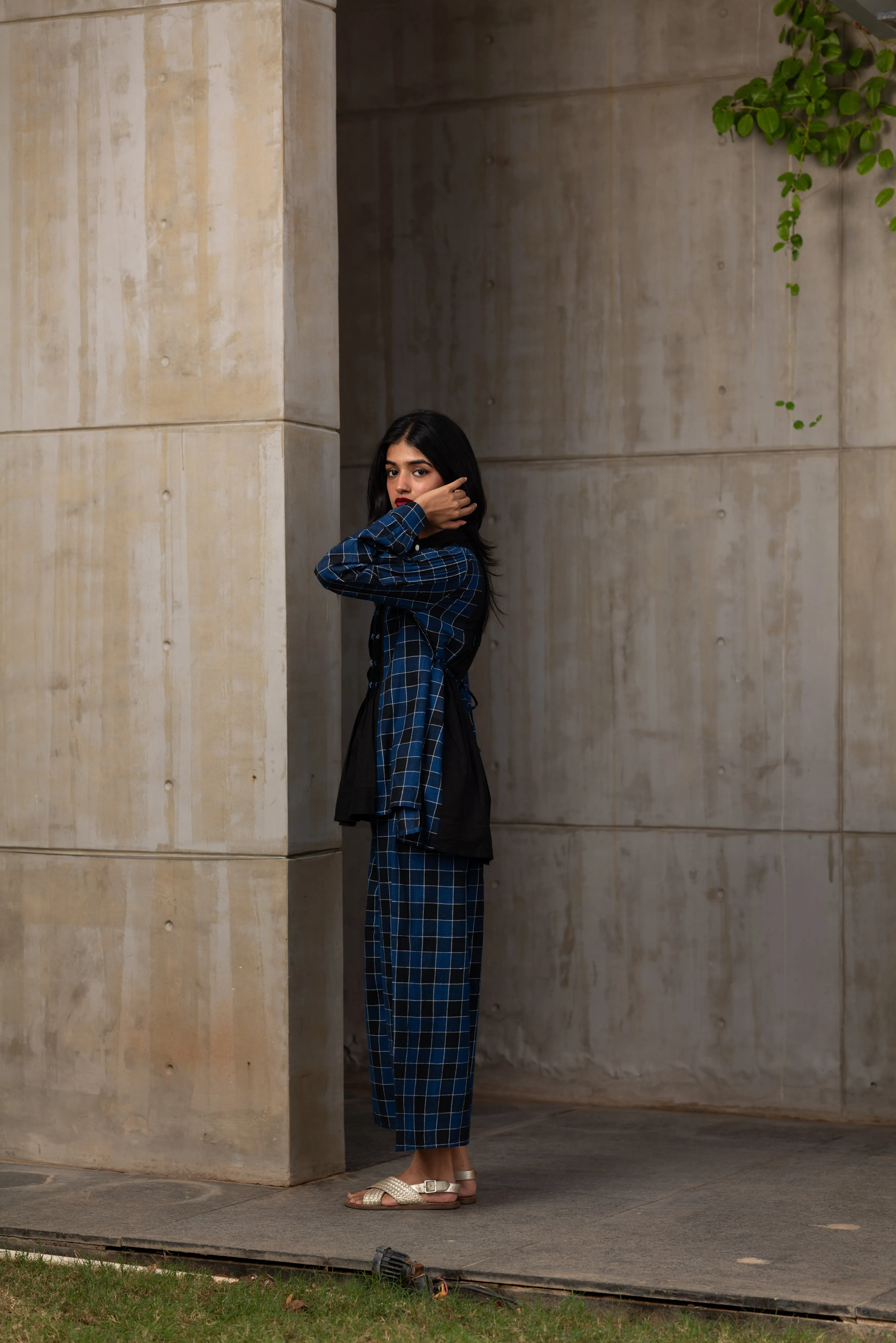 Blue Plaided Office Wear Co-ord Set